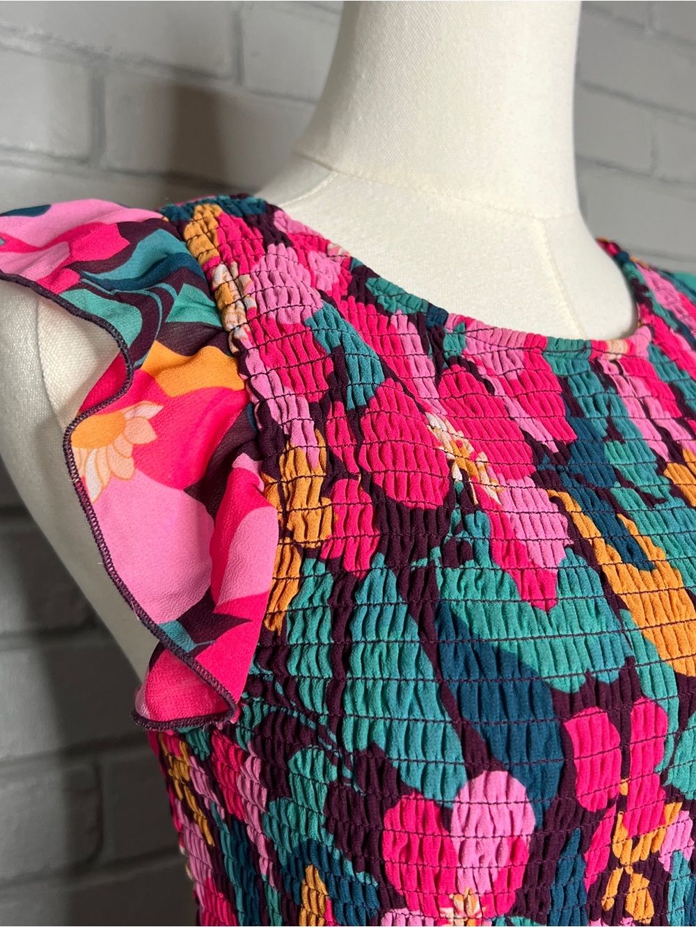 MELLODAY Multicolored Floral Maxi Tiered Dress With Smocked Detailing Size Small - Picture 9 of 16